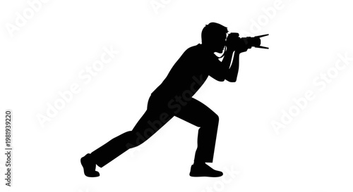 Man in a running stance pointing.