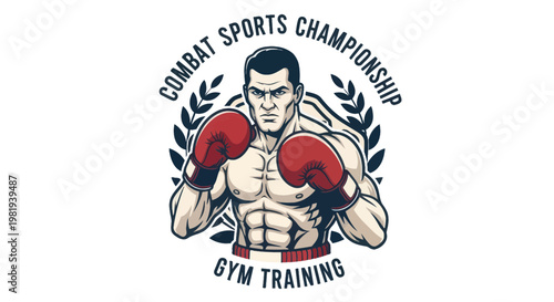 Muscular Boxer Ready for Combat Sports Championship Gym Training