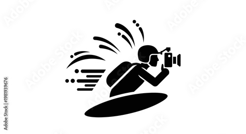 Photographer on surfboard taking pictures fast.