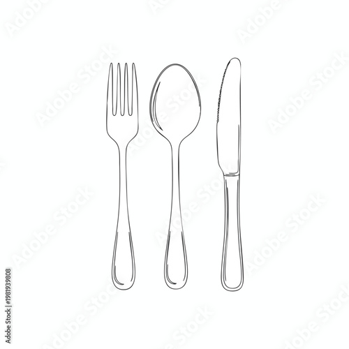 Elegant Dinner Utensil Set Featuring Fork Spoon and Knife on White Background