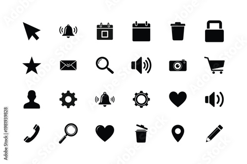Minimalist User Interface Icon Set Digital Design Elements Line Art Vector illustration.