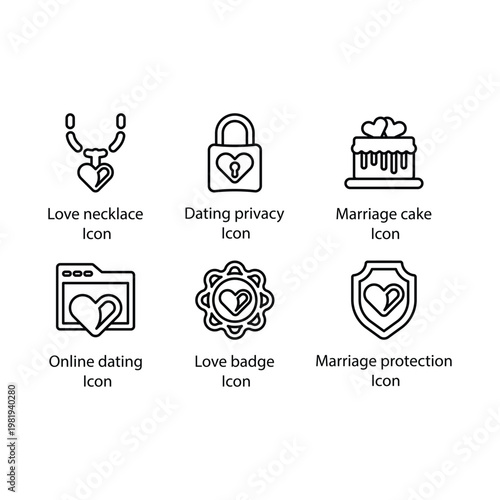 Love necklace, Dating privacy, Marriage cake, Online dating, Love badge, Marriage protection, icon