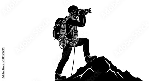 Man hiking on mountain peak looking.