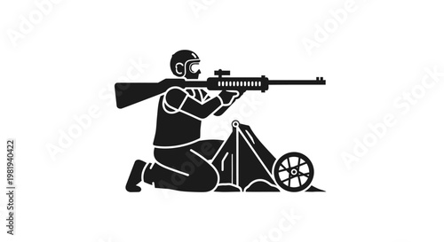 Soldier with a rifle kneeling down.