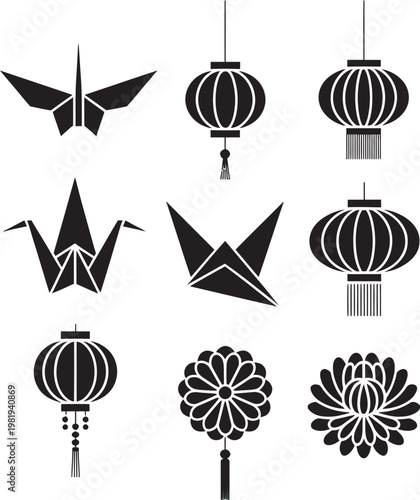 Set of vector icons and design elements seamless floral pattern illustration