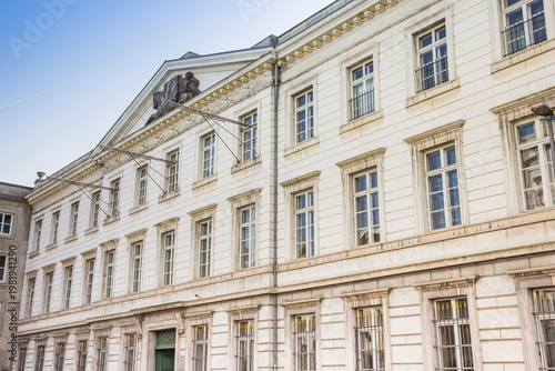 Historic white government building in the old town of Aachen, Germany