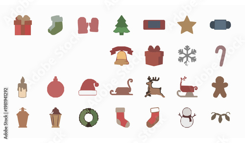 Modern Christmas icons pack with filled and outline festive elements for holiday UI and web design