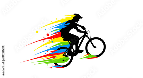 Man Riding a Mountain Bike Fast.