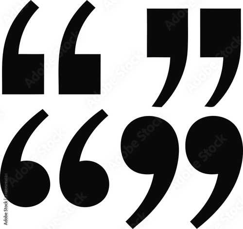 Set of black quotation marks icons, different styles of speech bubble punctuation symbols isolated on white