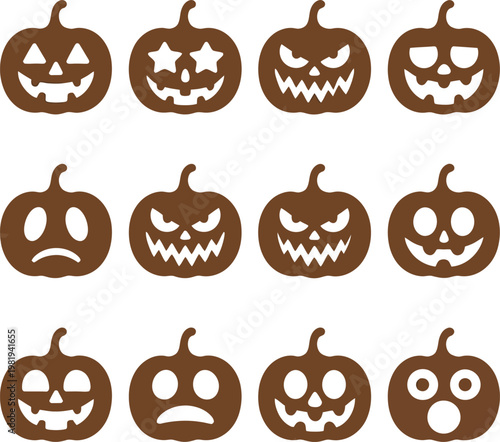 Halloween pumpkin chocolate candy icon set vector illustration