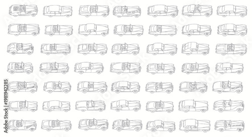 Retro Car Collection Vector Art: Classic Automobiles Outline Drawing