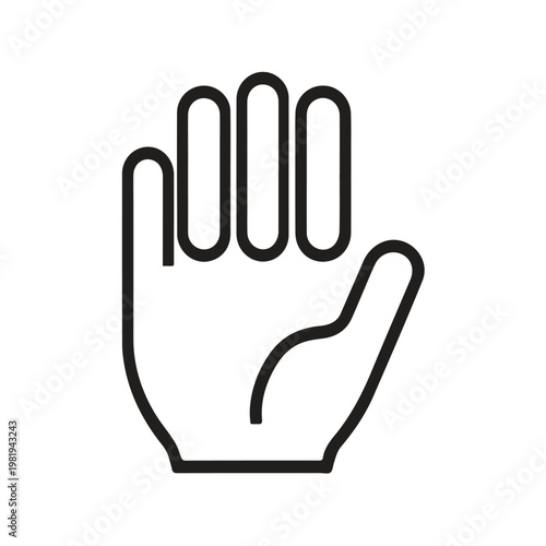 Minimalist white outline icon of stop hand gesture