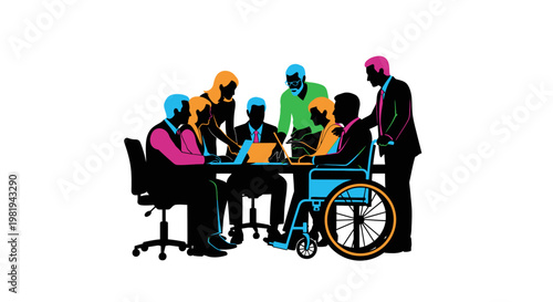 Diverse group of people in meeting.