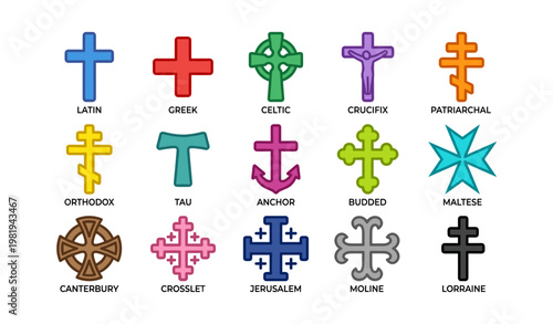 Variety of christian cross designs featuring diverse styles and symbols