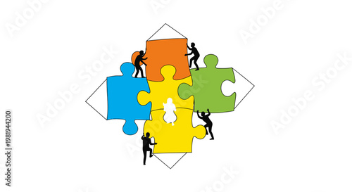 People Working Together Completing Puzzle.