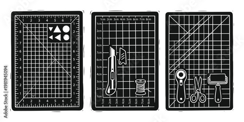 Craft cutting mats set with tools isolated black