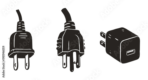 Electric Plugs and USB Charger Outlets Vector Illustration