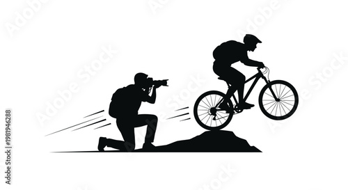 Man riding mountain bike over photographer.