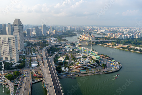 Canvas Print Aerial view of Singapore city skyline