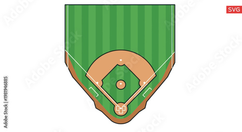 Baseball field aerial view, diamond, bases, pitcher mound, outfield grass, sports arena