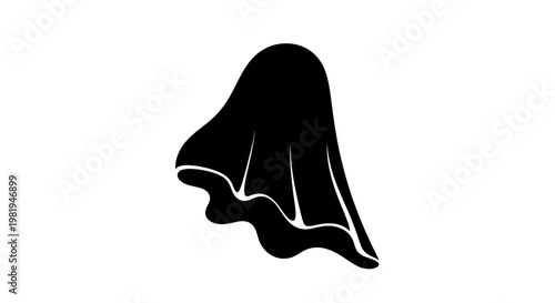 Black ghost silhouette isolated on white background, simple cartoon character