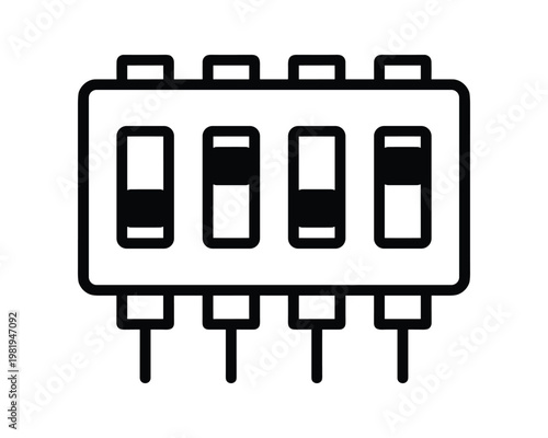Four DIP Switches with levers in different positions vector illustration