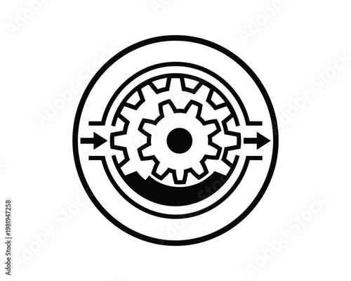 Gear pump mechanism symbol illustration, fluid power system element design