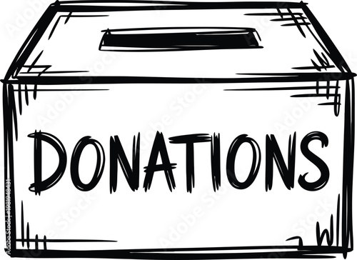 Hand drawn sketch of a cardboard box used for collecting charitable donations and community financial support