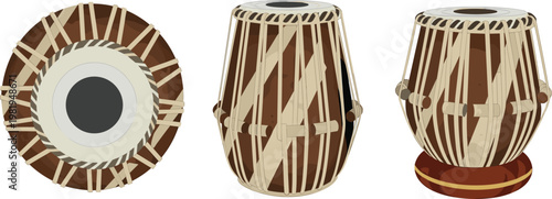 Tabla Drum Illustration Set in Different Views for Music, Cultural, and Instrument Design