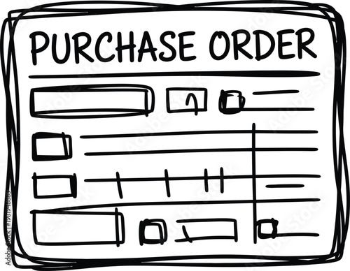 Hand drawn sketch of a formal purchase order document template used for small business accounting tasks