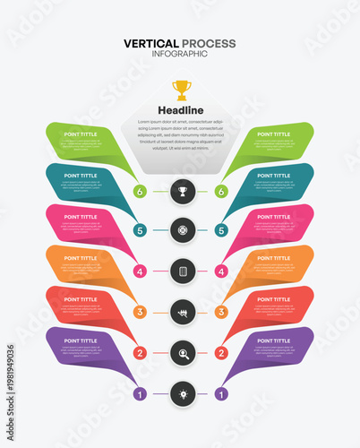 Colorful vertical process infographic with steps and clean layout for workflow and corporate presentations, 12 steps.