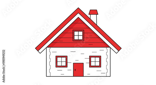 Red Roofed House With White Facade And Windows.