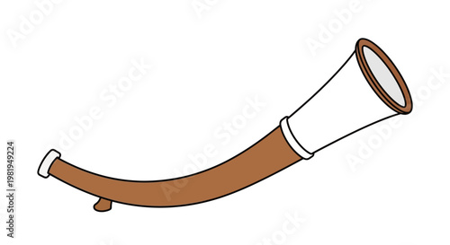 Curved brown horn instrument with mouthpiece.