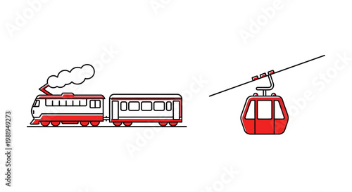Train and Cable Car Transportation Illustration.