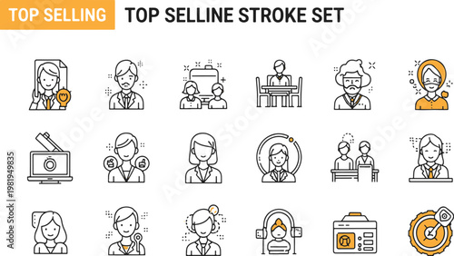 top selling editable stroke set of diverse professionals in workplace icons