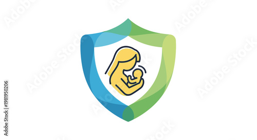 Shield with hand symbol representing protection and care.