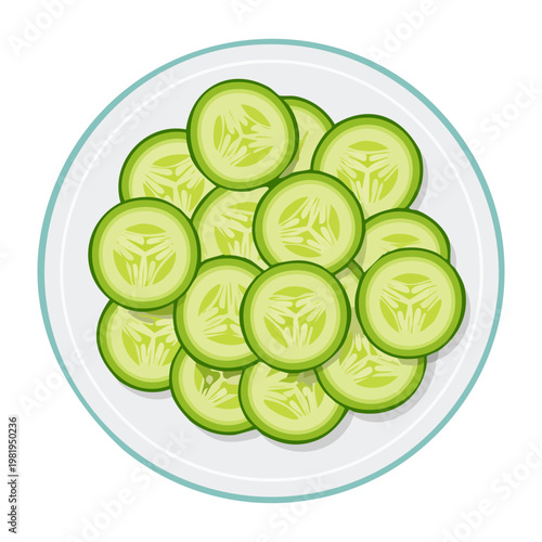 Healthy cucumber slices on a plate for fresh asian dining and restaurant menu side dish display - Vector Illustration