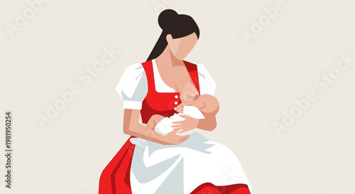 Mother Nursing Infant Portrait Focusing On Baby.