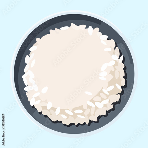 Top view of plain white rice in a bowl for simple asian meal and restaurant side dish - Vector Illustration