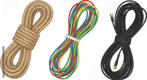 Isolated a realistic kinds of deferent Skein cable vector art with white background..