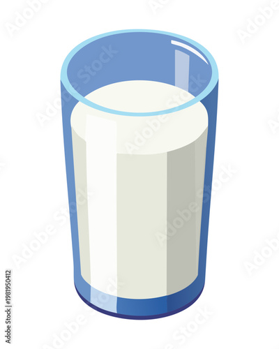Refreshing glass of white milk with realistic blue shadows for healthy beverage and calcium rich drink design - Vector Illustration