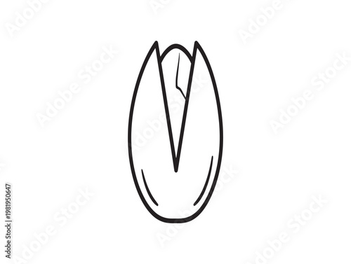 Simple black and white line drawing of a single pistachio nut with a distinct shell