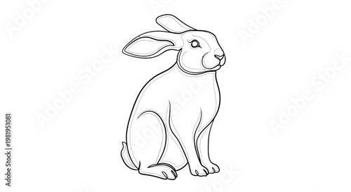 Minimalist Rabbit Line Art Vector Illustration of a Sitting Hare in Profile