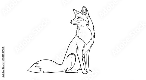 Elegant Fox Sitting and Looking Back Side View Line Art Vector Illustration for Coloring Book