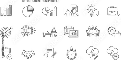 flat lay strike concept icons with handwritten notes on white background