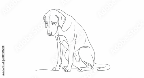 Sad Dog Sitting Down Minimalist Continuous One Line Art Vector Illustration
