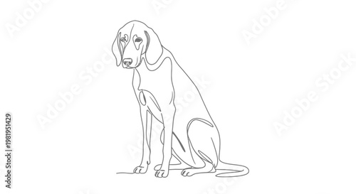 Continuous Line Art Drawing of a Sitting Hound Dog Vector Illustration