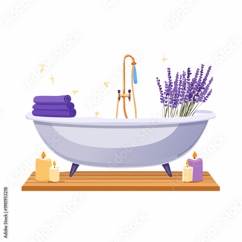Badewanne mit Kerzen und Lavendelduft
