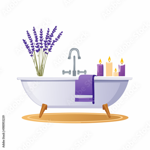 Badewanne mit Kerzen und Lavendelduft