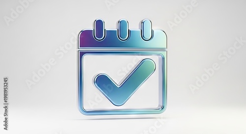 3D Iridescent Calendar Icon with Checkmark for Appointment Scheduling and Business Task Completion